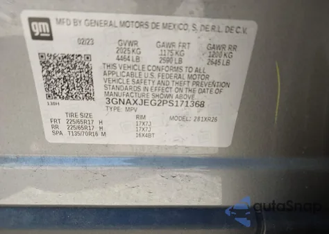 2023 Chevrolet Equinox Fwd 2Fl z USA, uszkodzony, nr VIN 3GNAXJEG2PS171368